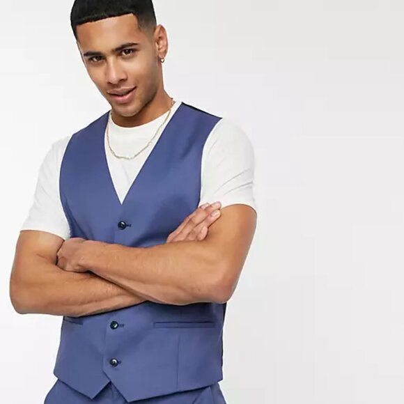 Topman SKINNY waistcoat in blue size 38 - Picture 6 of 9